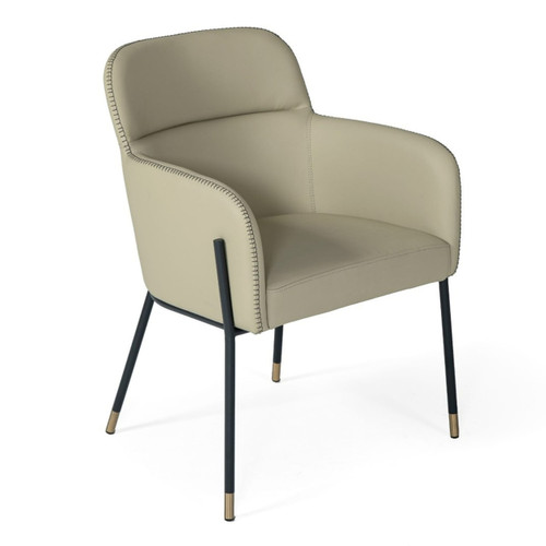 Brady - Modern Black Metal + Greige Vegan Leather Dining Chair / VGCSCH-21035-GRY-DC