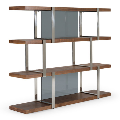 Brewer - Modern Walnut Glass & Stainless Steel Bookshelf / VGBBMQ2001SF-SHELF