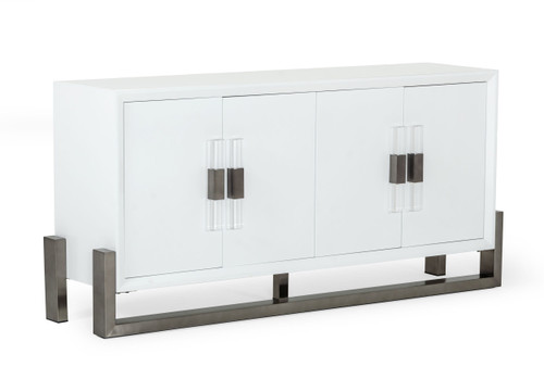 Lenny - Modern White High Gloss & Stainless Steel Gun Metal Buffet / VGGMW-1393B-WHT-BUF