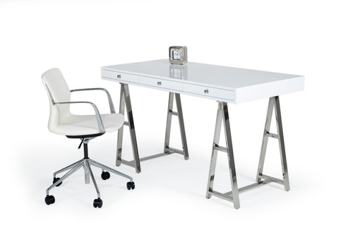 Ostrow - White + Stainless Steel Desk / VGGMCP-705E-WHT-DSK