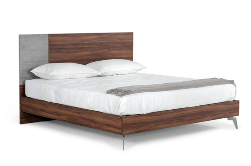 Palermo - Eastern King Modern Italian Faux Concrete & Walnut Bed / VGACPALERMO-WAL-BED-Q