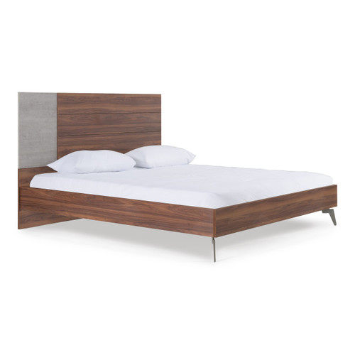 Palermo - Eastern King Modern Italian Faux Concrete & Walnut Bed / VGACPALERMO-WAL-BED-EK