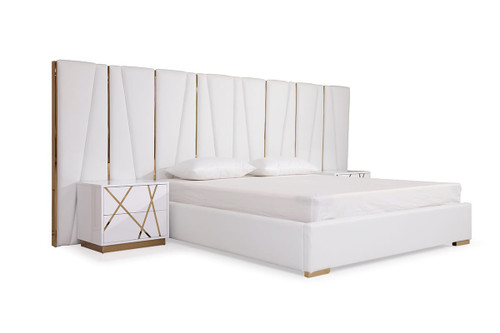 Queen Modrest Nixa Modern White Bonded Leather & Gold Bed / VGVCBD1909-WHT-Q