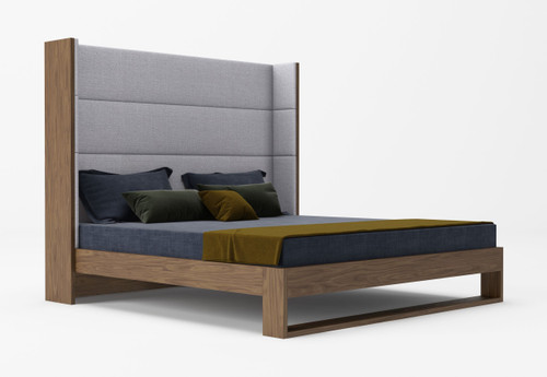 Eastern King Modrest Heloise - Contemporary Grey Fabric & Walnut Trim Bed / VGBBMA1502-BED-EK
