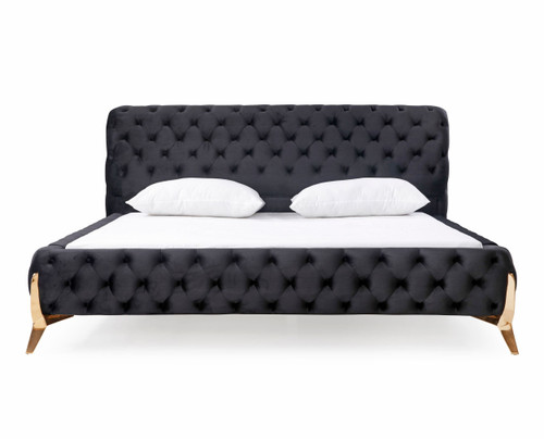 Eastern King Modrest Legend - Modern Black Velvet &amp; Rosegold Bed / VGVCBD8111-15-BLKROSE-BED-EK