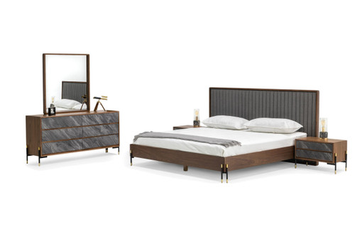 Metcalf - Eastern King Mid-Century Walnut & Grey Bedroom Set / VGMABR-120-WAL-BED-SET-EK