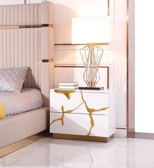 Sterling - Eastern King Modern Beige + Rose Gold Bed + Nightstands / VGVCBD1901-BEI-BED-2NS-SET-EK