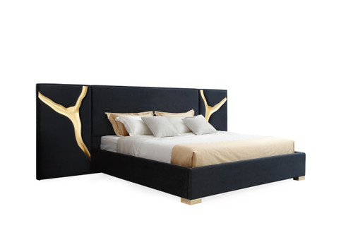 Aspen - Eastern King Modern Black + Gold Bed + Nightstands / VGVCBD1801-BLK-BED-2NS-SET-EK