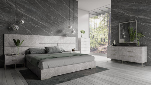 Eastern King Nova Domus Marbella - Italian Modern Grey Faux Marble 4-Piece Bedroom Set / VGACMARBELLA-4PC-SET-GRY-EK