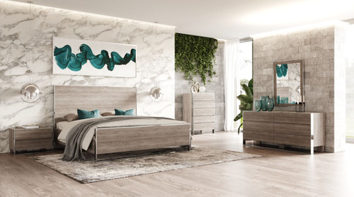 Eastern King Modrest Charlene Modern Grey Elm & Stainless Steel 4-Piece Bedroom Set / VGVC-CHARLENE-4PC-SET-EK