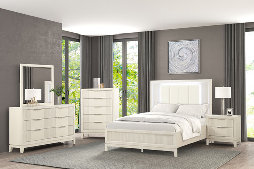 79.5"W X 86"D X 60"H E.King Bed, Antique White / FM7700WH-EK-BED