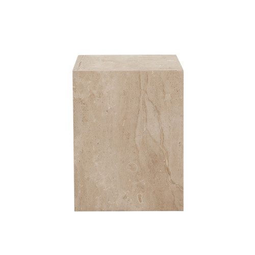 Ark Square Pedestal End Table in Genuine Beige Marble / ARKETBE