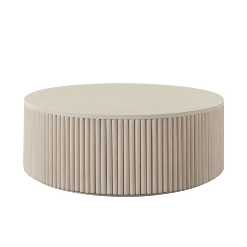Siren 42" Round Wood Cocktail Table in Natural Finish w/ Fluted Accent Base / SIRENCTNA