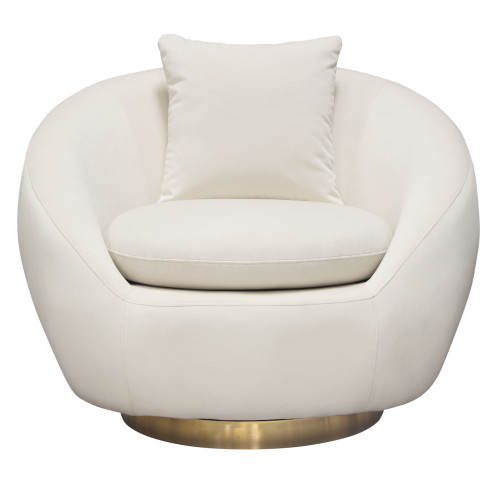 Celine Swivel Accent Chair in Light Cream Velvet w/ Brushed Gold Accent Band / CELINECHCM