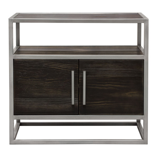 Empire 2-Door End Table in Dark Brown Veneer w/ Hand brushed Silver Metal Frame / EMPIREETSL
