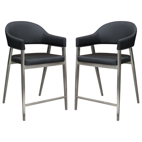 Adele Set of Two Counter Height Chairs in Black Leatherette w/ Brushed Stainless Steel Leg / ADELESTBL2PK