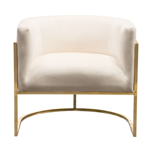 Pandora Accent Chair in Cream Velvet with Polished Gold Stainless Steel Frame / PANDORACHCM
