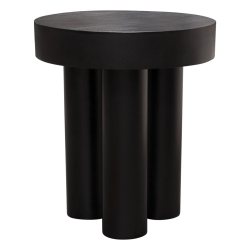 Rune 16" Round End/Accent Table w/ Solid Acacia Wood Top & Iron Leg Base in Black Finish / RUNEETBL