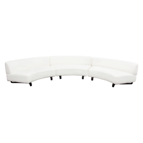 Vesper 3PC Modular Curved Armless Sofa in Faux White Shearling w/ Black Wood Leg Base / VESPER3PCASWH