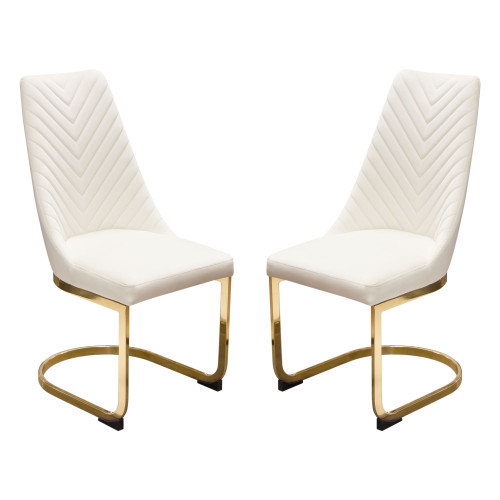 Vogue Set of (2) Dining Chairs in Cream Velvet with Polished Gold Metal Base / VOGUE2DCCM2PK