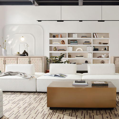 Cara 3-Piece Square Modular Lounger in Ivory Boucle Fabric w/ Moveable, Non-Skid Backrest / CARALGIV3PC