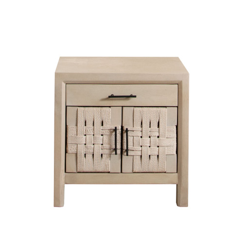Palm Solid Mango Wood 2-Door, 1-Drawer End Table in Natural Finish w/ Woven Rope Door Fronts / PALMETNA