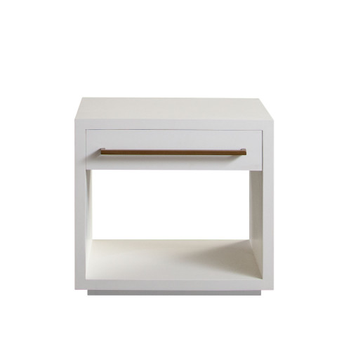 Encore Solid Mango Wood 1-Drawer End Table in White Finish w/ Gold Metal Handle / ENCOREETWH