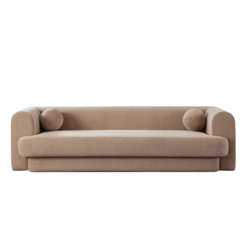 Form Sofa in Camel Performance Velvet w/ (2) Accent Pillow Balls / FORMSOCA