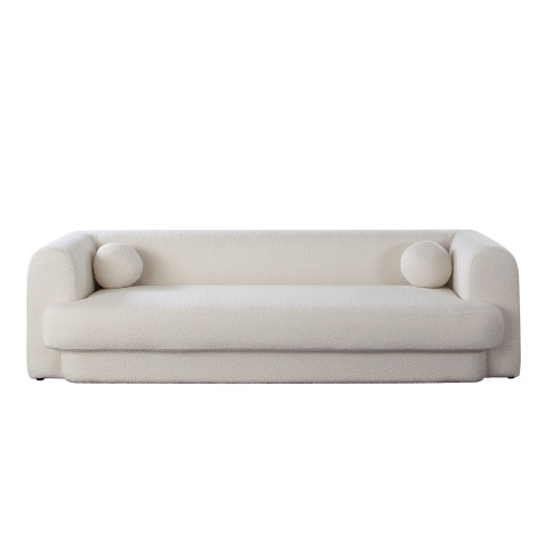 Form Sofa in Ivory Boucle Fabric w/ (2) Accent Pillow Balls / FORMSOIV