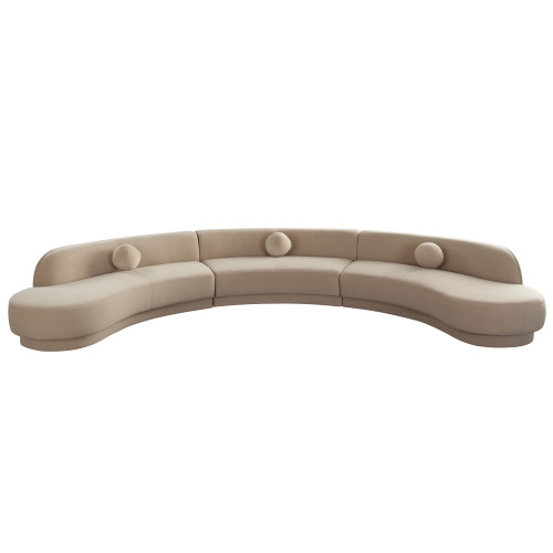 Zelda 3PC Modular Curved Armless Sofa & (2) Chaise in Light Camel Performance Velvet w/ (3) Accent Pillow Balls / ZELDA3PCLCASRCLCA