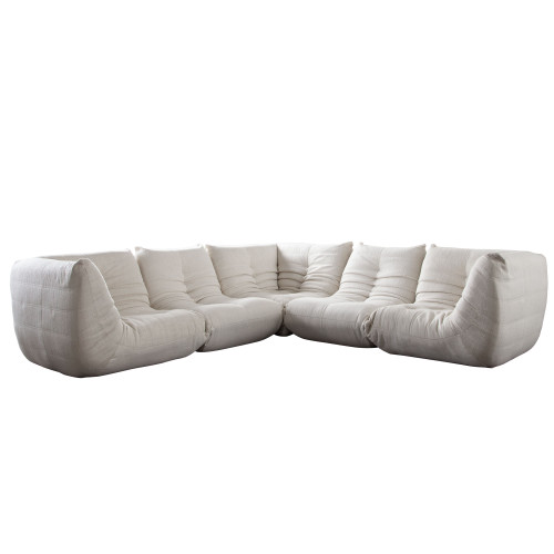 Ezra 5PC Corner Sectional in Cream Fabric / EZRA3SC2ACCM