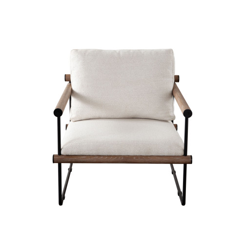 Liam Accent Chair in Cream Fabric w/ Metal Frame & Wood Arm / LIAMCHCM