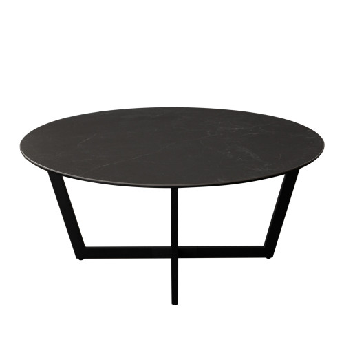Onyx Round Cocktail Table w/ Black Ceramic Glass Top & Black Metal Leg / ONYXCTBL