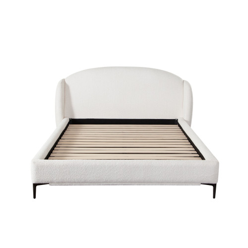 Path Low Profile Eastern King Bed in Oslo Ivory Fabric w/ Contoured Headboard and Black Metal Leg / PATHWHEKBED