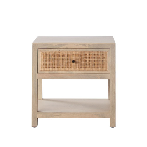 Sadler 1-Drawer Solid Mango Wood Accent Table in Natural Finish w/ Cane Door Fronts  / SADLERETNA