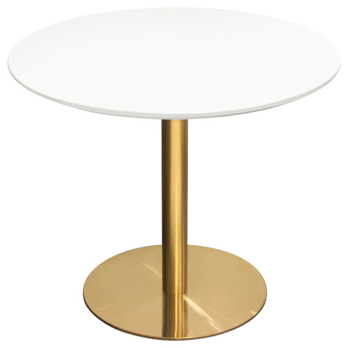 Stella 36" Round Dining Table w/ White Lacquer Top and Brushed Gold Metal Base / STELLADTWHGD