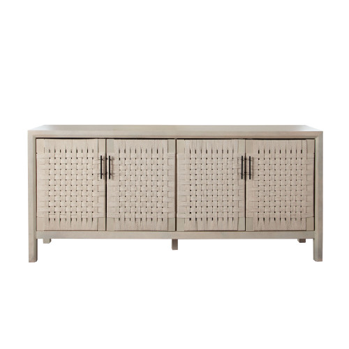 Palm Solid Mango Wood 4-Door Sideboard in Natural Finish w/ Woven Rope Door Fronts / PALMSBNA