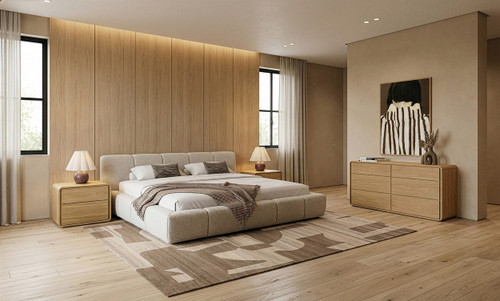 Eastern King Lamont + Dustin - Modern Beige Fabric + Natural Oak 4-Piece Bedroom Set / VGKK-KF1051-DUSNAT-SET-EK