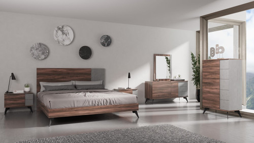 Queen Palermo - Italian Modern Faux Concrete & Noce Bodrum 4-Piece Bedroom Set / VGACPALERMO-WAL-4PC-SET-Q