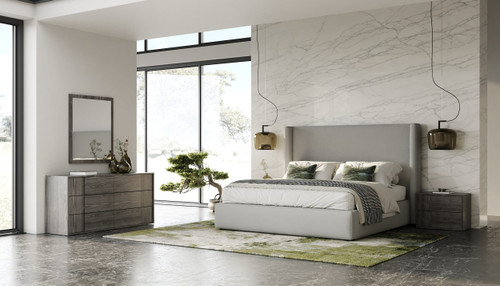 Queen Byrne + Asus - Modern Grey Fabric + Elm Grey 4-Piece Bedroom Set / VGEVVG713-GRY-4PC-Q