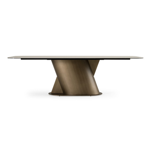 Kiefer - Modern Faux Travertine Ceramic + Bronze Dining Table / VGVC-T25968