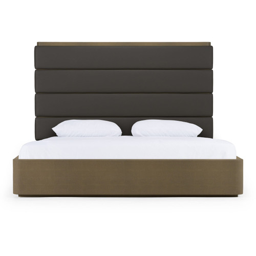 Eastern King Lois - Modern Grey Leather & Beige Shagreen High Headboard Bed / VGVC-BD2408-19-HIGH-EK