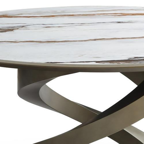 Goswell - Modern Ceramic + Bronze Brass Round Dining Table / VGVC-T2570-RND