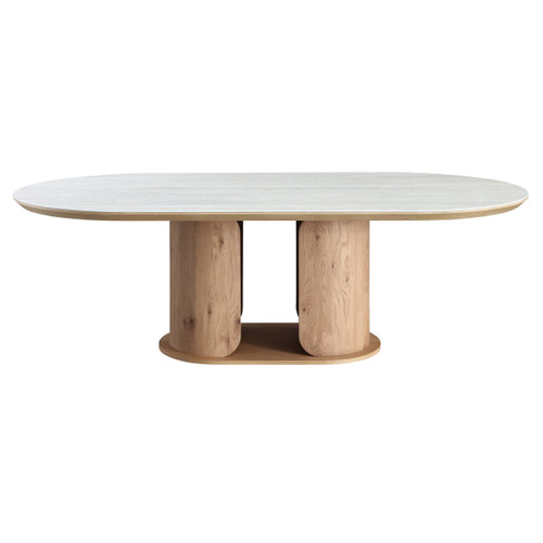 Walbrook - Modern Faux Travertine Ceramic + White Oak Oval Dining Table / VGVC-T9008
