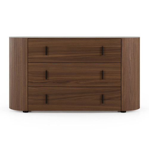 Chelton - Contemporary White Ceramic & Walnut 3-Drawer Dresser / VGHB-351C4