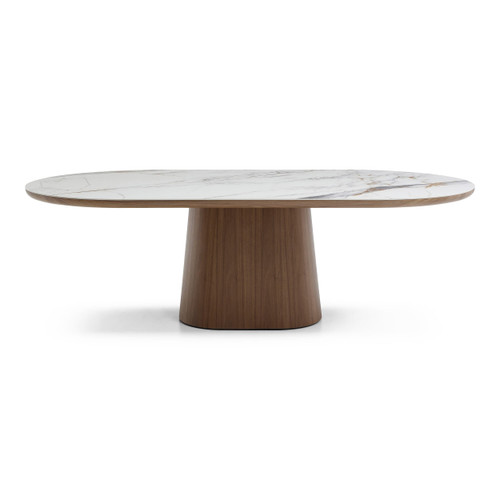 Foster - Contemporary White Ceramic + Walnut Oval Dining Table / VGMG-MC-25039DT