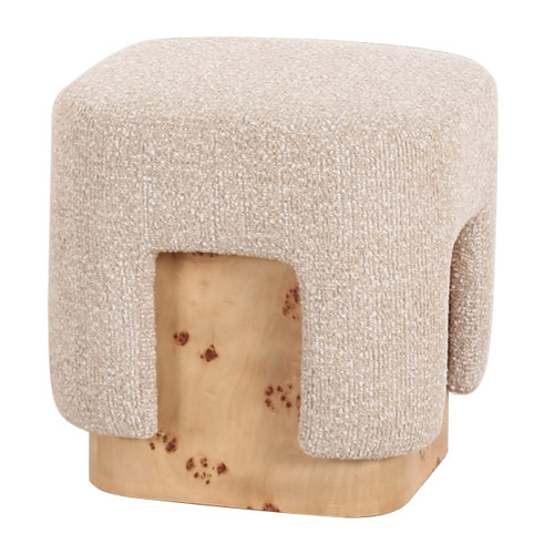 Mayfair - Contemporary Beige Fabric + Burl Square Ottoman / VGOD-RD-063