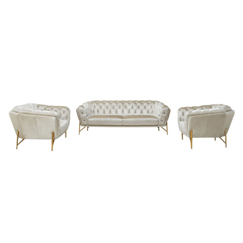 Stella - Transitional Beige Velvet Sofa Set / VGCA2020-BEIGE-SET
