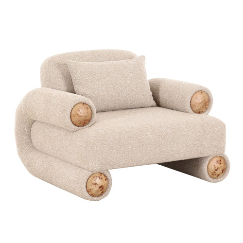 Odette - Modern Beige Fabric + White Burl Accent Chair / VGOD-ZW-25113-1S-BGE