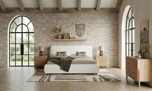 Queen Liam + Mikala - Modern Ivory Fabric + Natural Oak 4-Piece Bedroom Set / VGKV-KF.B2007-MIK-4PC-Q